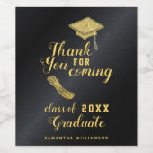 Graduierungsparty Black and Gold Vielen Dank Weinetikett (Einzelnes Label)