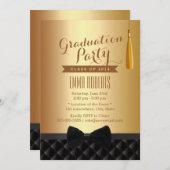 Graduierungsparty Black Bow Krawatte Modernes Gold Einladung (Vorne/Hinten)