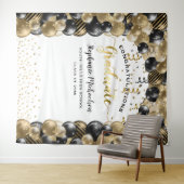 Graduierungsparty Black Gold Balloons Streamers Wandteppich (Beispiel (Horizontal))