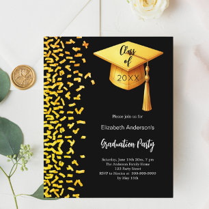 Graduierungsparty Black Gold Konfetti Einladung