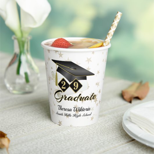 Graduierungsparty Black Gold Stars Personalisiert Pappbecher (In Situ)