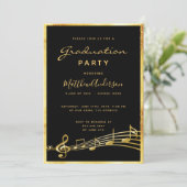Graduierungsparty Black Music Gold Einladung (Stehend Vorderseite)