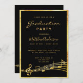 Graduierungsparty Black Music Gold Einladung (Vorne/Hinten)