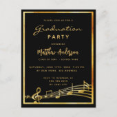 Graduierungsparty Black Music Gold Einladung Postkarte (Vorderseite)
