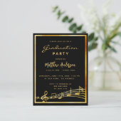 Graduierungsparty Black Music Gold Einladung Postkarte (Stehend Vorderseite)