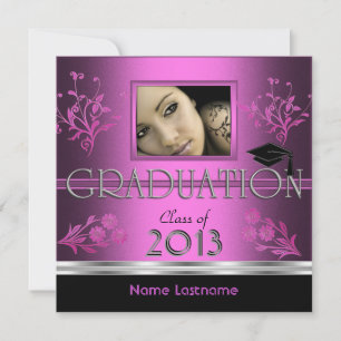 Graduierungsparty Black Pink Girl Foto Einladung