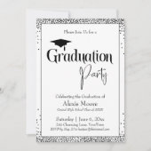 Graduierungsparty Black & White Confetti Einladung (Vorderseite)