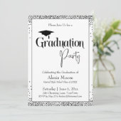 Graduierungsparty Black & White Confetti Einladung (Stehend Vorderseite)