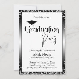 Graduierungsparty Black & White Ombre Confetti Einladung