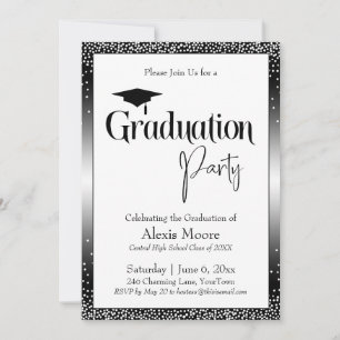 Graduierungsparty Black & White Ombre Confetti Einladung