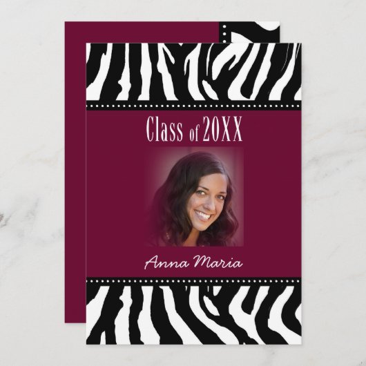Graduierungsparty Black Zebra Einladung (Vorne/Hinten)