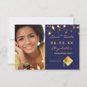 Graduierungsparty - blaue Goldstars Foto 2024 Save The Date (Vorderseite)