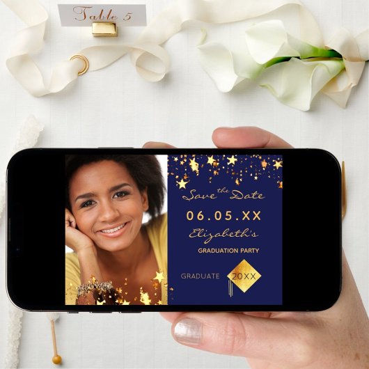 Graduierungsparty - blaue Goldstars Foto 2024 Save The Date