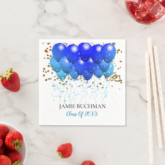 Graduierungsparty Blue Balloons Gold Confetti Serviette (Beispiel)