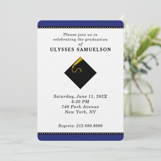 Graduierungsparty Blue Einladung (Stehend Vorderseite)