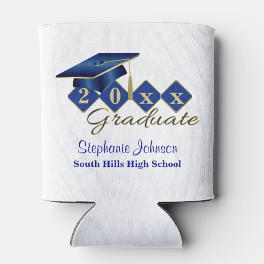 Graduierungsparty Blue Gold Confetti Personalisier Dosenkühler (Rückseite)