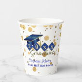 Graduierungsparty Blue Gold Confetti Personalisier Pappbecher (Vorderseite)