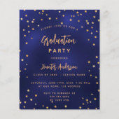 Graduierungsparty Blue Gold Stars Einladung (Vorderseite)