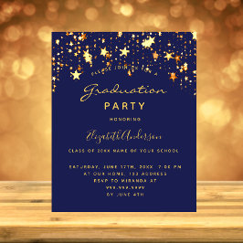 Graduierungsparty Blue Gold Stars Einladung Flyer