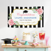 Graduierungsparty Blumengold Glitzer Schwarze Stre Banner