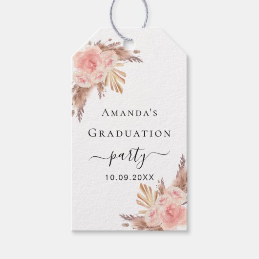Graduierungsparty Blush Pampas Gras Boho vielen Da Geschenkanhänger (Vorderseite)