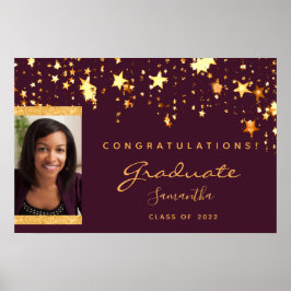 Graduierungsparty bordeauxfarbene Goldstars Foto Poster