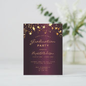 Graduierungsparty bordeauxrote goldene Sterne glam Postkarte (Stehend Vorderseite)
