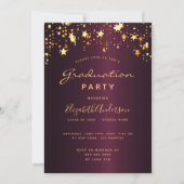 Graduierungsparty burgundy goldene Sterne 2025 Einladung (Vorderseite)