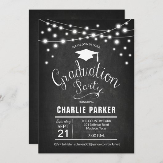 Graduierungsparty - Chalkboard-Muster Einladung (Vorne/Hinten)