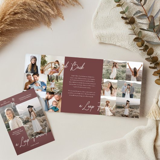 Graduierungsparty Dann & Jetzt Grad FotoCollage Dreifach Gefaltete Ankündigung