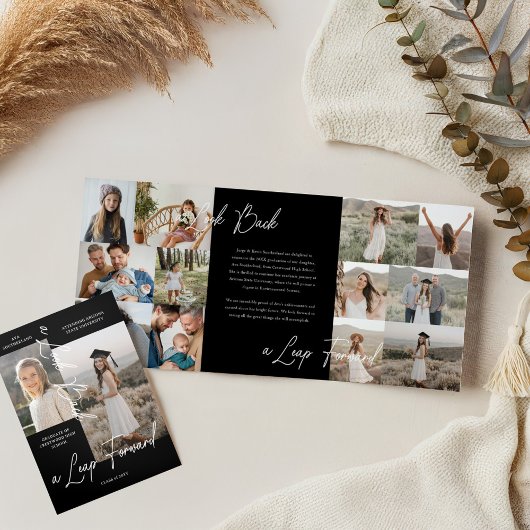 Graduierungsparty Dann & Jetzt Grad FotoCollage Dreifach Gefaltete Ankündigung