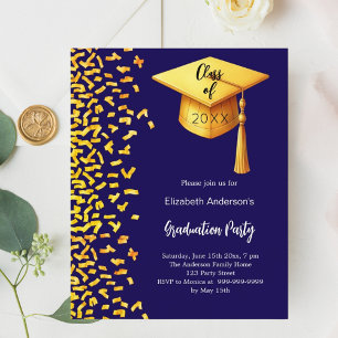 Graduierungsparty dunkelblaue Goldeinladung