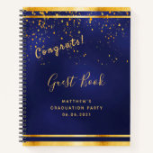 Graduierungsparty dunkelblaues Gold Gästebuch Notizblock (Vorderseite)