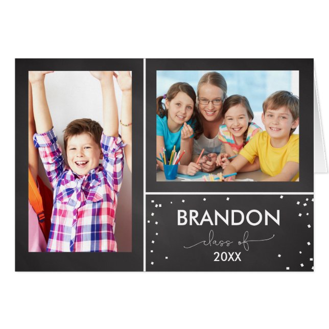 Graduierungsparty Einladung Black Chalkboard-Look, (Vorderseite (Horizontal))