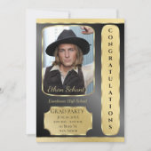 Graduierungsparty Einladung Gold & Schwarz (Vorderseite)