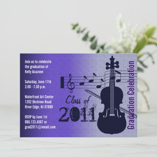 Graduierungsparty Einladung Musik Geige (Stehend Vorderseite)