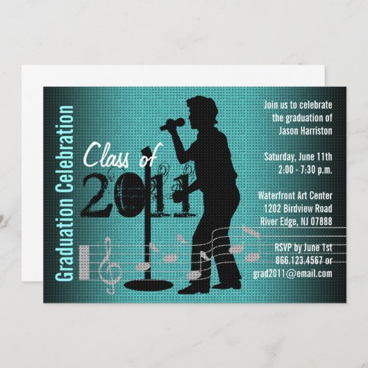 Graduierungsparty Einladung Musik Männer Chor (Vorne/Hinten)