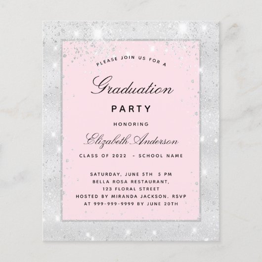 Graduierungsparty - Einladung silberrot-rot (Vorderseite)