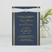 Graduierungsparty Elegant Navy Blue & Gold Streife Einladung (Stehend Vorderseite)
