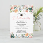 Graduierungsparty Elegante Garden Bloom Rose Blume Einladung (Stehend Vorderseite)