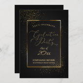 Graduierungsparty Eleganter Schwarz-Gold-Glitzer Einladung (Vorne/Hinten)