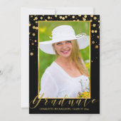 Graduierungsparty Elegantes Black Foto Gold Confet Einladung (Vorderseite)