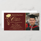 Graduierungsparty Foto Einladung Garnet & Gold (Vorne/Hinten)