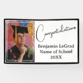 Graduierungsparty Foto Personalisiert Schwarz & We Banner (Horizontal)