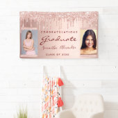 Graduierungsparty Foto Rose Gold Glitzer Duo Banner (Insitu)
