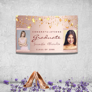 Graduierungsparty Foto Rose Gold Sterne Duo Banner