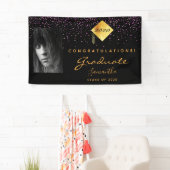 Graduierungsparty Foto schwarzes lila Gold Banner (Insitu)