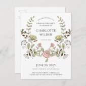 Graduierungsparty Frühlingsblumen Einladungspostkarte (Vorne/Hinten)