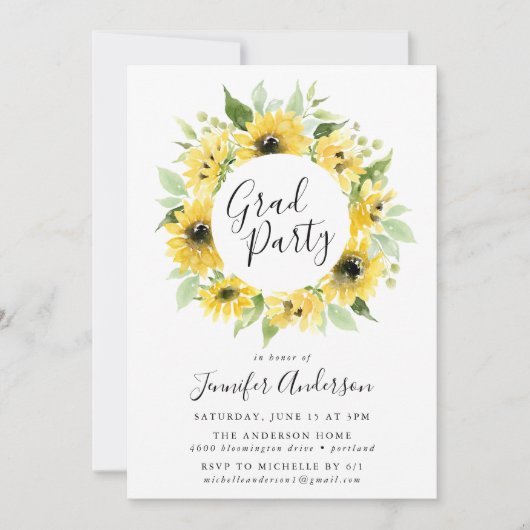 Graduierungsparty für Aquarellblumen Einladung (Vorderseite)