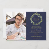 Graduierungsparty für blaue Grünpflanzen Garland F Einladung (Vorderseite)